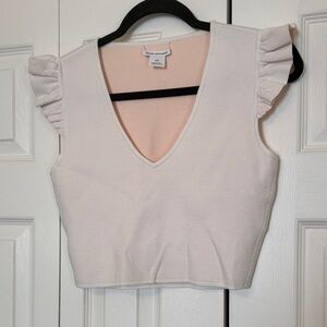 Club Monaco Ruffled Sleeve V-Neck Top - Light Pink